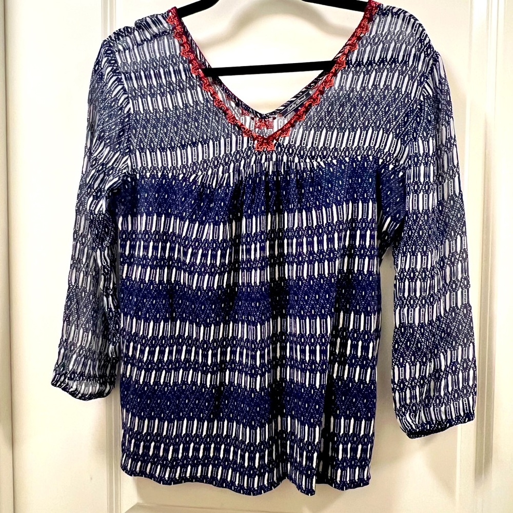 Lucky Brand Women's Tunic Top Size Small Gray Blue White